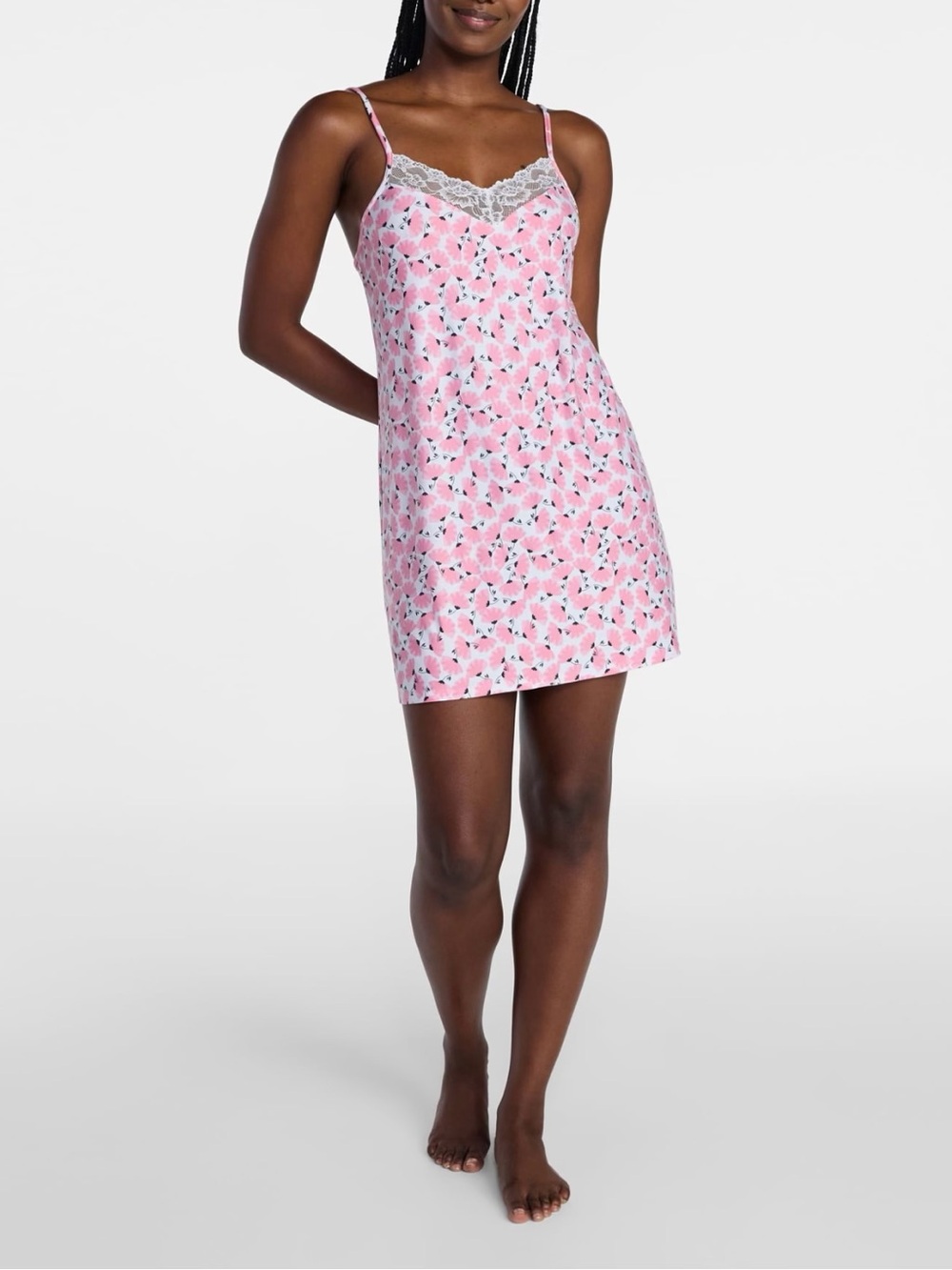 Pink Floral Dreamy Soft Collection Lace Front Knit Chemise